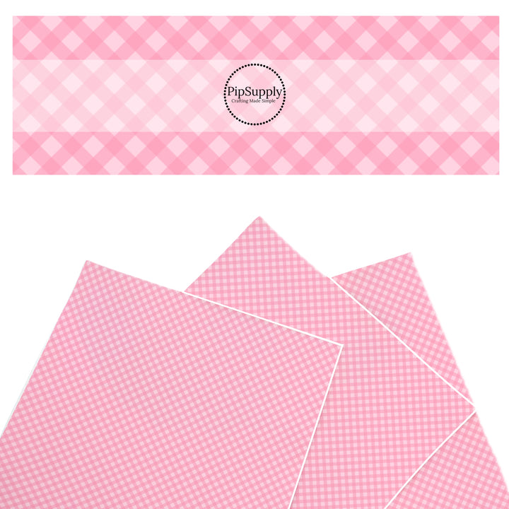 These spring themed faux leather sheets contain the following design elements: pink diagonal gingham pattern. Our CPSIA compliant faux leather sheets or rolls can be used for all types of crafting projects.