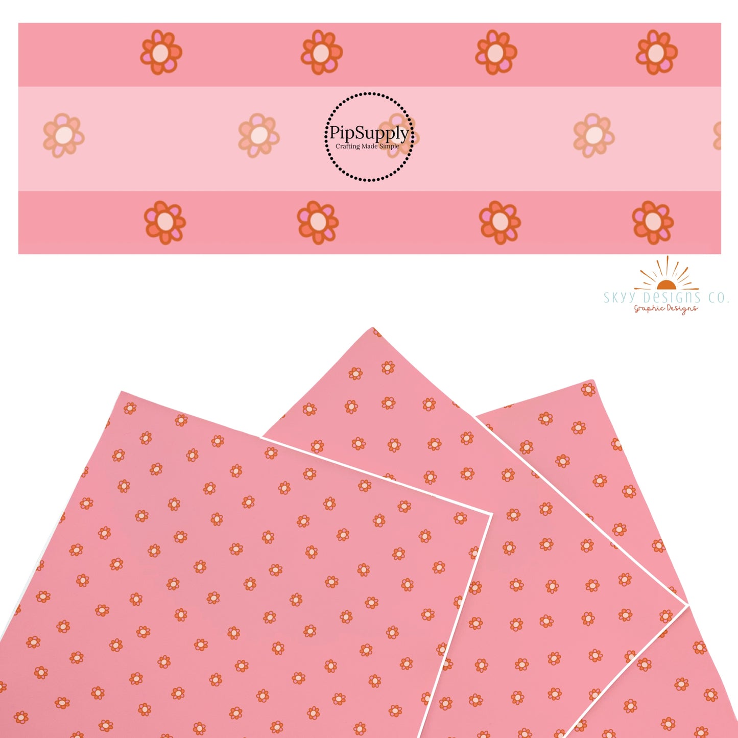 These Halloween themed pattern faux leather sheets contain the following design elements: tiny flowers on pink. Our CPSIA compliant faux leather sheets or rolls can be used for all types of crafting projects.