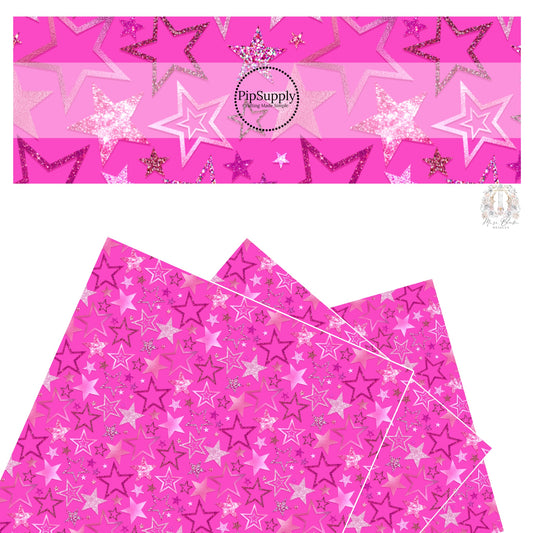 Multi pink glitter stars on pink faux leather sheets