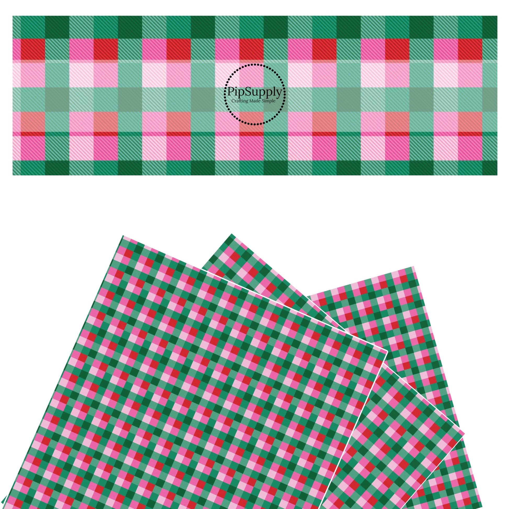 Striped multi pink and green grid faux leather sheets