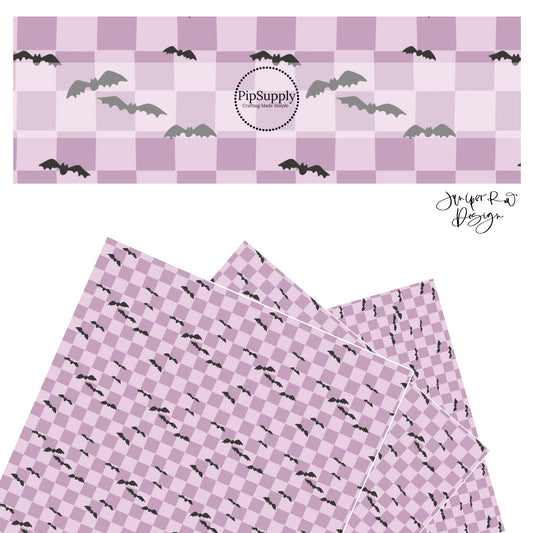 Black bats on multi purple checkered faux leather sheets