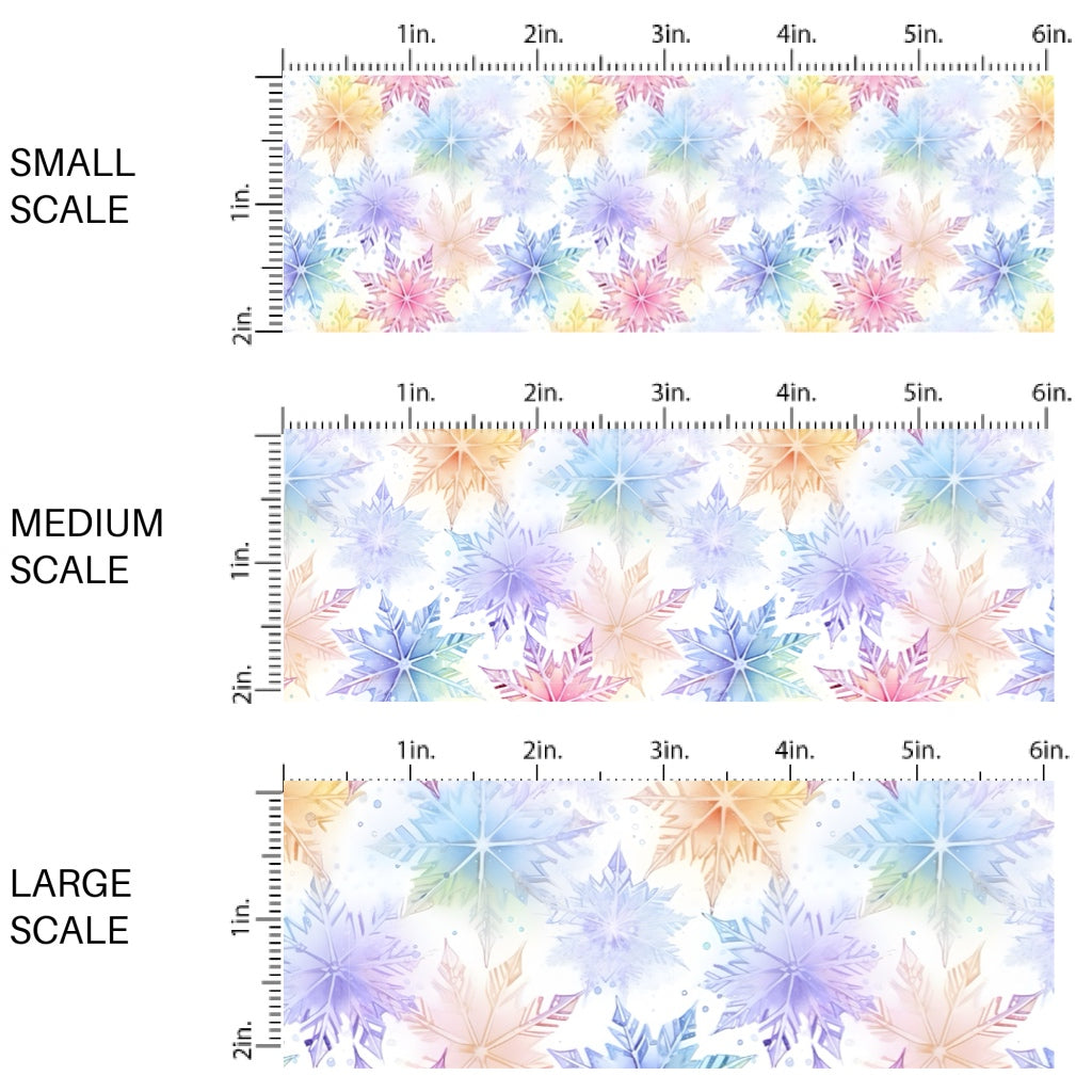 Multi Rainbow Pastel Snowflake Fabric By The Yard