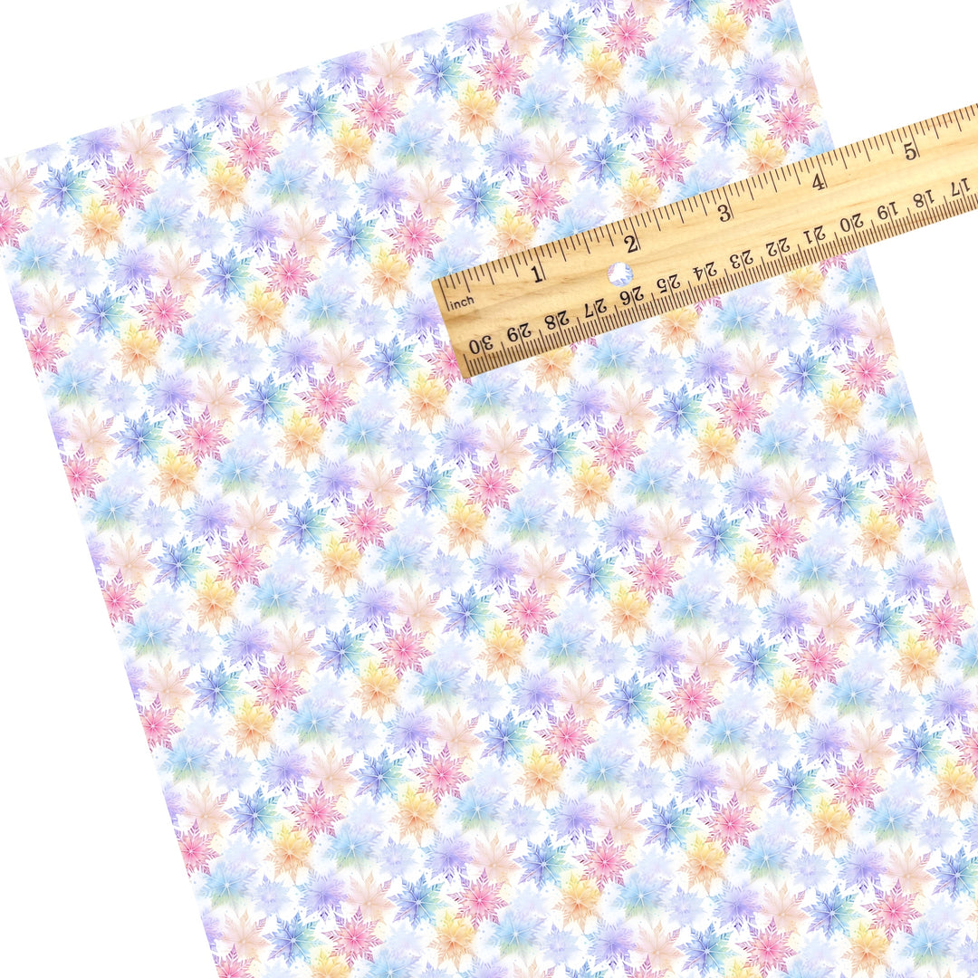 Multi Rainbow Pastel Snowflake Faux Leather Sheets