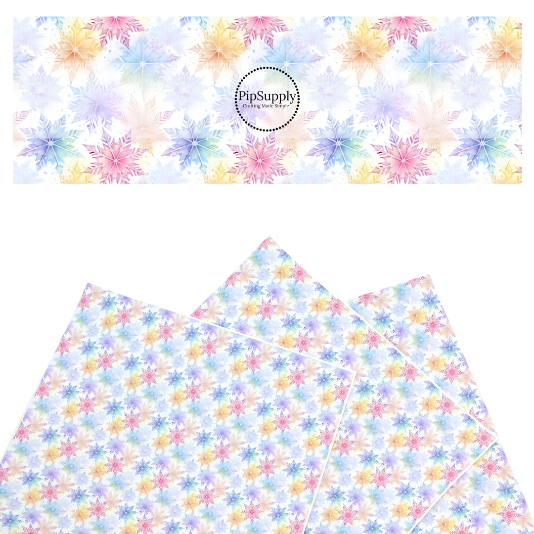 multi rainbow pastel falling snowflakes