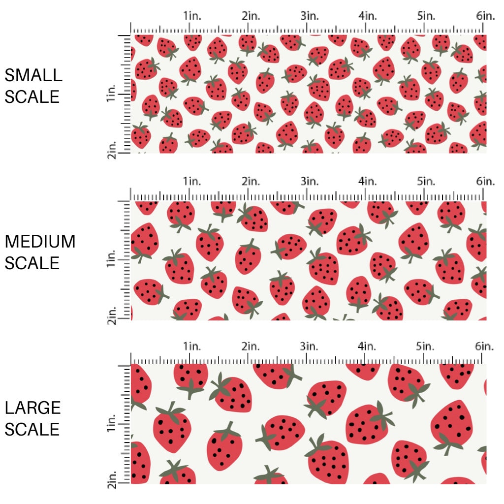 This holiday fabric by the yard features red strawberries. This festive pattern fabric can be used for all your sewing and crafting needs!