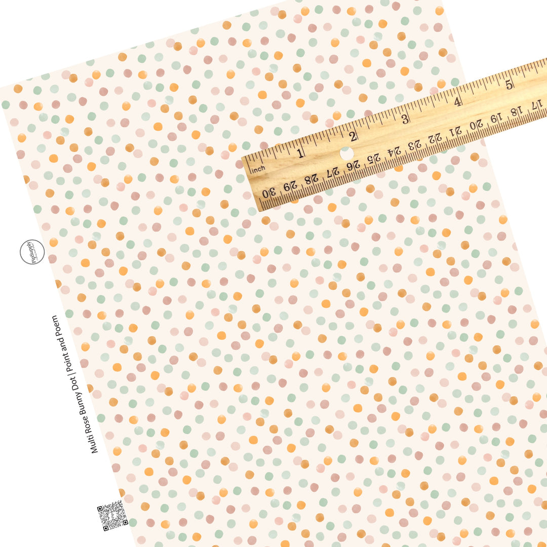 These spring pattern themed faux leather sheets contain the following design elements: multi colored rose dots. Our CPSIA compliant faux leather sheets or rolls can be used for all types of crafting projects.