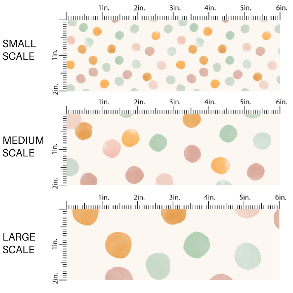 Orange, Pink, and Aqua Dots on Cream Fabric by the Yard scaled image guide.