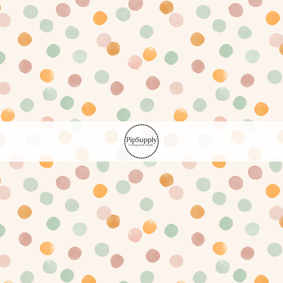 Orange, Pink, and Aqua Dots on Cream Fabric by the Yard.