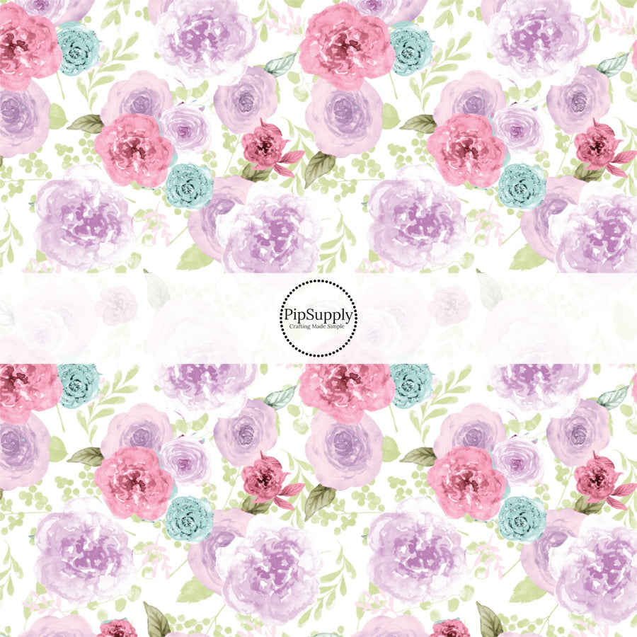 This summer fabric by the yard features multi colored roses on cream. This fun summer themed fabric can be used for all your sewing and crafting needs!