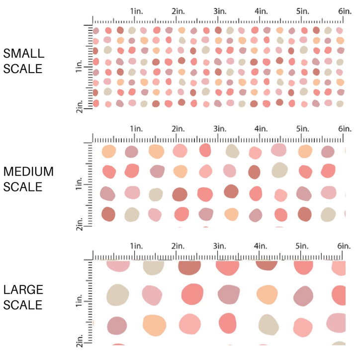 This scale chart of small scale, medium scale, and large scale of this summer fabric by the yard features multi colored dots on white. This fun themed fabric can be used for all your sewing and crafting needs!