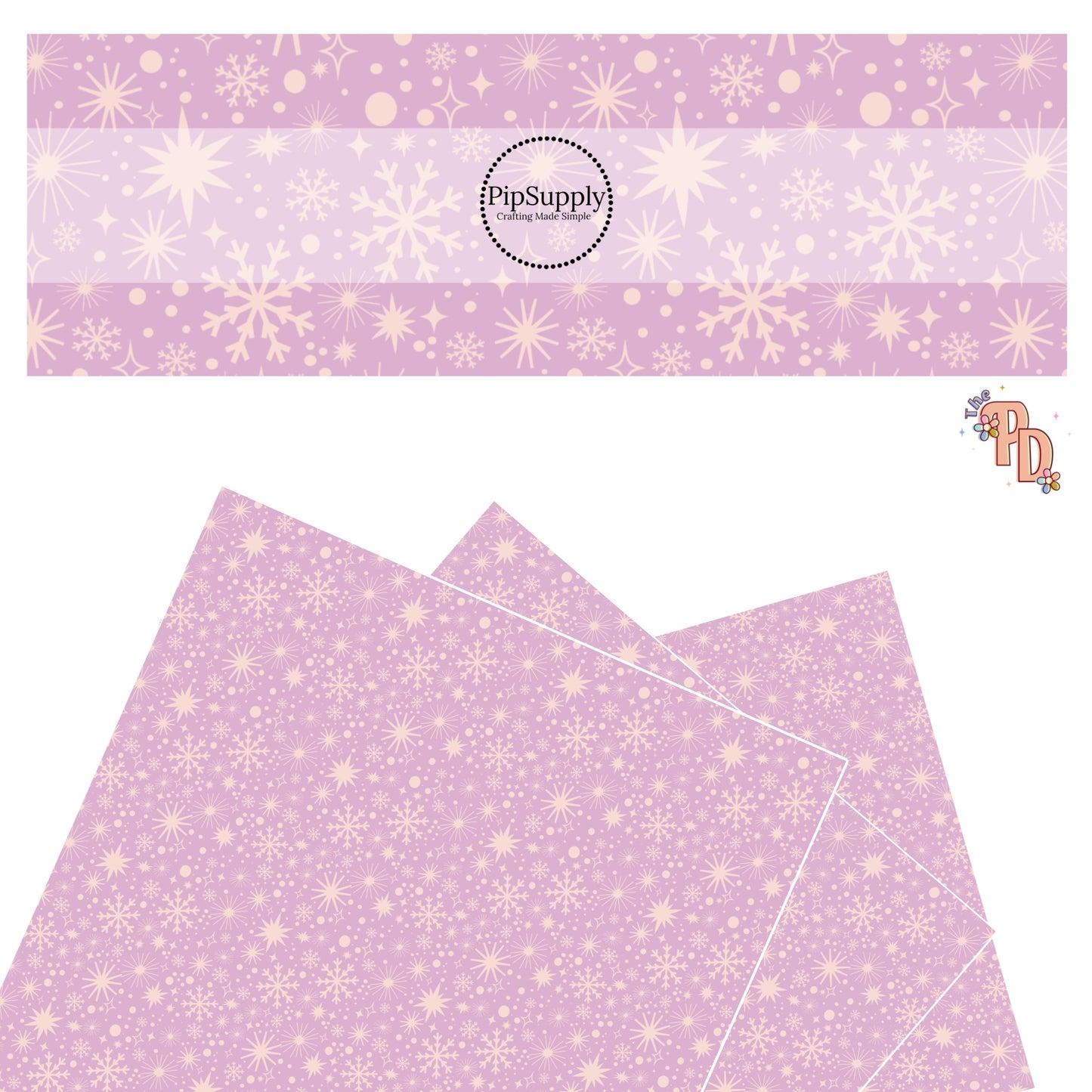 Multi snowflakes on lavender faux leather sheets