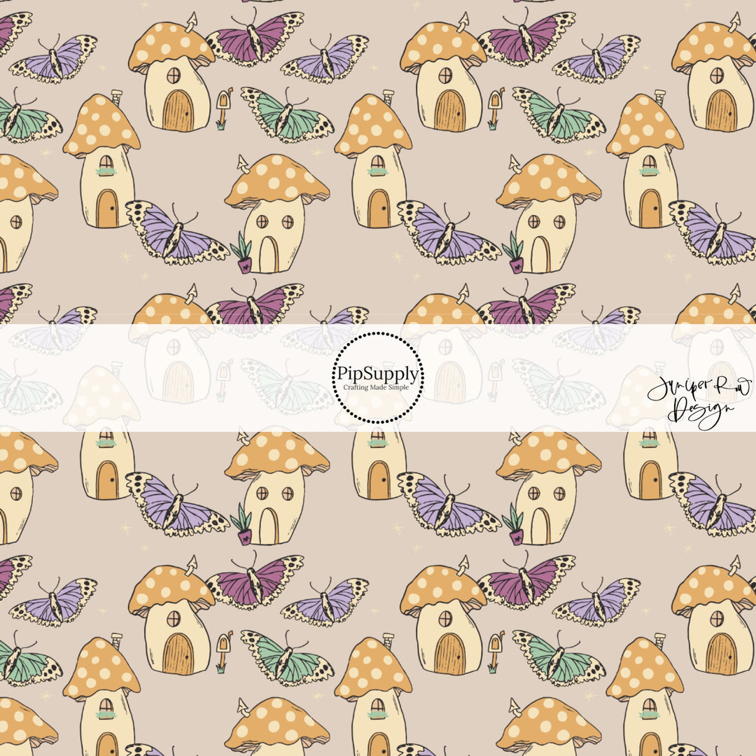 These fun summer floral themed bow strips features mushroom homes and butterflies in lavender, mint, orange, pink, and cream are great for personal use or to sell.