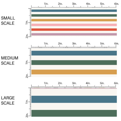 This scale chart of small scale, medium scale, and large scale of these colorful stripe fabric by the yard features muted multi colored stripes. This fun themed fabric can be used for all your sewing and crafting needs!