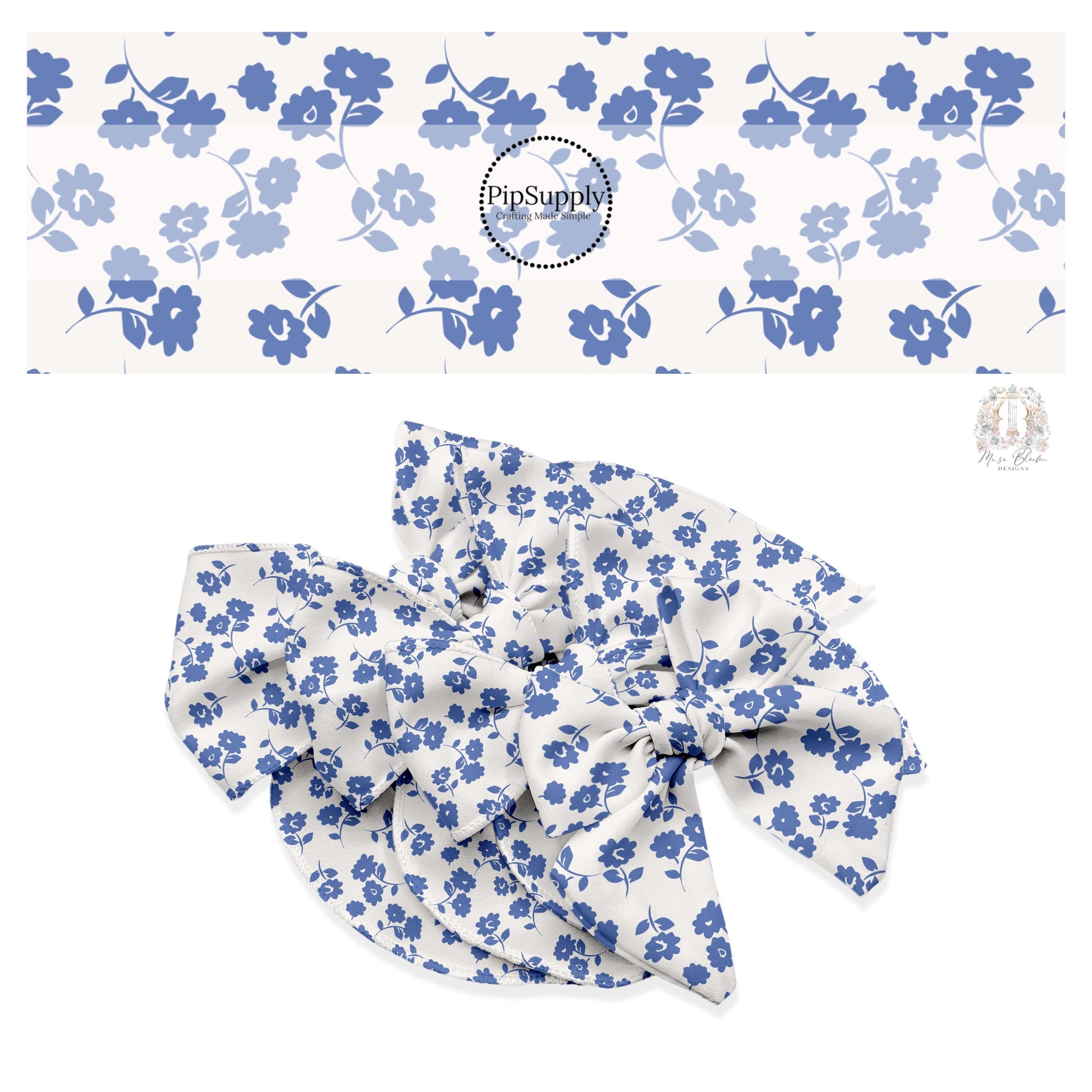 These floral themed light cream no sew bow strips can be easily tied and attached to a clip for a finished hair bow. These fun summer floral themed bow strips features periwinkle flowers on cream are great for personal use or to sell.