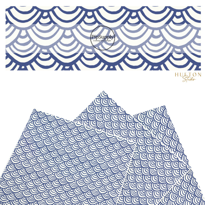 These summer faux leather sheets contain the following design elements: blue and white scallops patterns. Our CPSIA compliant faux leather sheets or rolls can be used for all types of crafting projects.