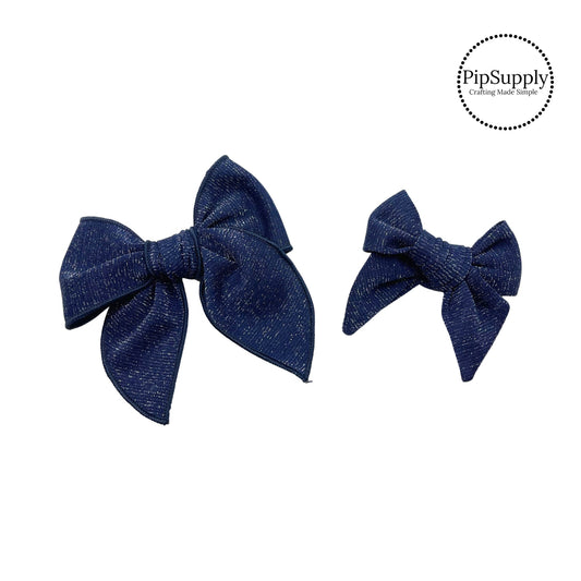 Tinsel on navy blue hair bow strips