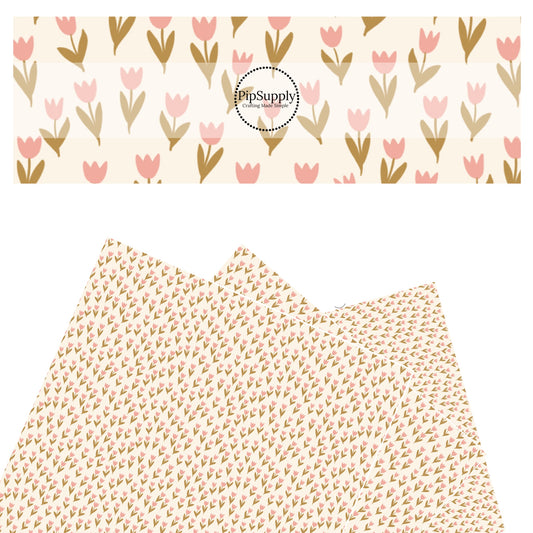 These spring pattern themed faux leather sheets contain the following design elements: tiny tulips in rows. Our CPSIA compliant faux leather sheets or rolls can be used for all types of crafting projects.