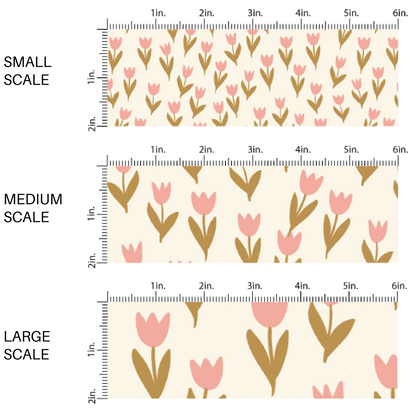 Brown and Pink Tulips on Cream Fabric by the Yard scaled image guide.