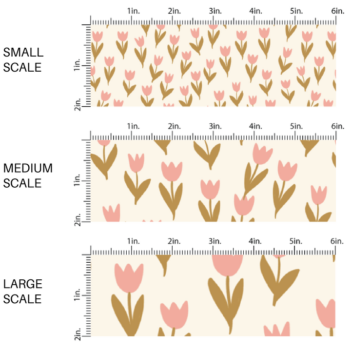 Brown and Pink Tulips on Cream Fabric by the Yard scaled image guide.