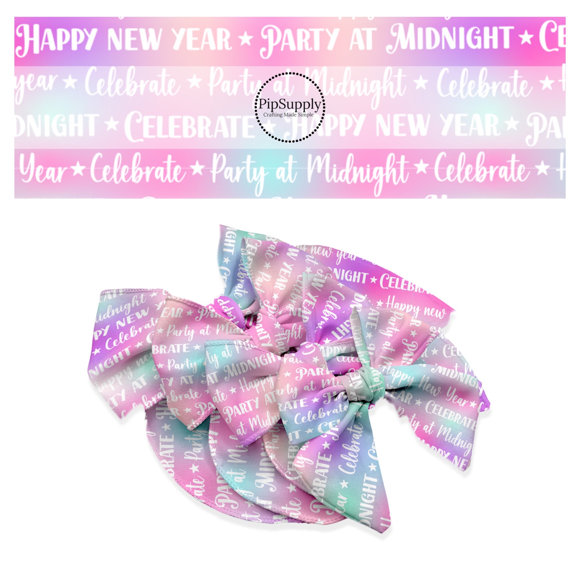 Happy new year sayings on pastel ombre hair bow strips