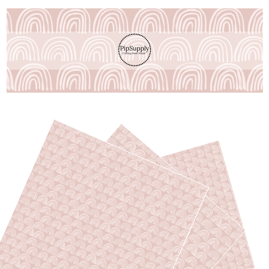 These spring rainbows faux leather sheets contain the following design elements: cream rainbows on nude. Our CPSIA compliant faux leather sheets or rolls can be used for all types of crafting projects. 