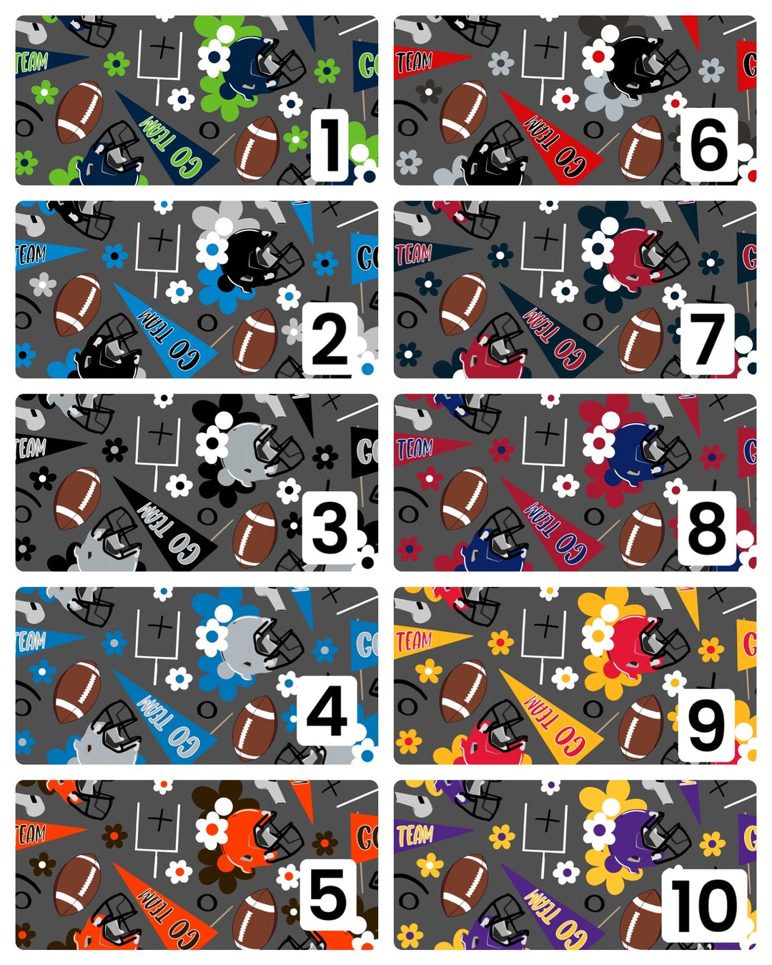 Floral Football Team Colors Fabric By The Yard - 32 Combinations