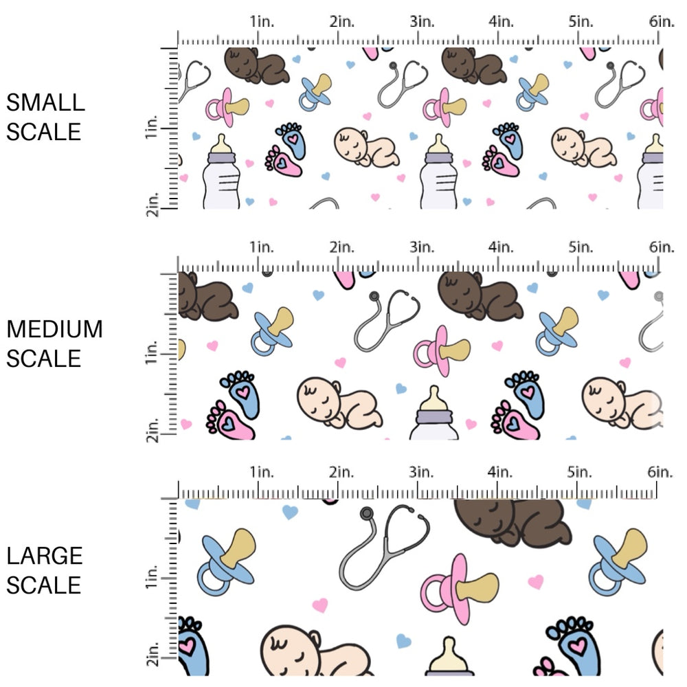 These medical themed fabric by the yard features stethoscopes, bottles and baby supplies. These pattern fabric can be used for all your sewing and crafting needs!