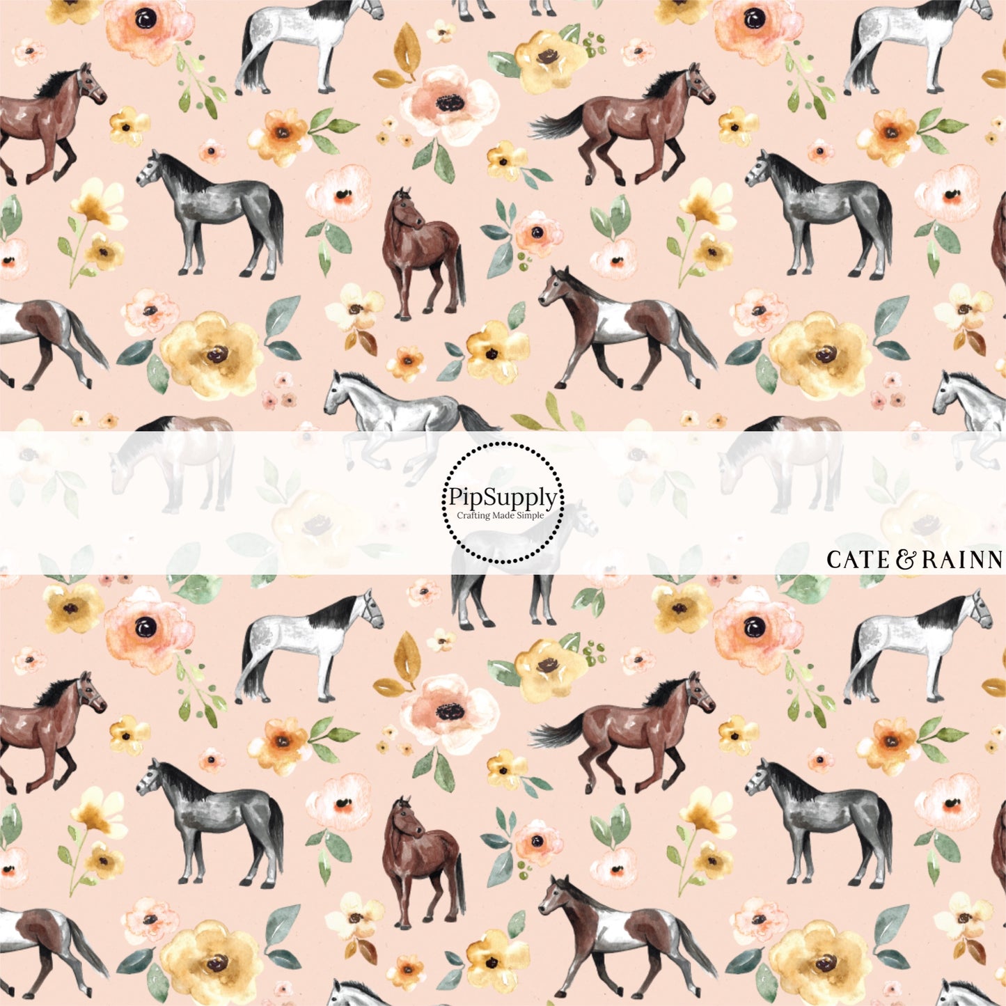 These spring floral pattern themed no sew bow strips can be easily tied and attached to a clip for a finished hair bow. These patterned bow strips are great for personal use or to sell. These bow strips features horses surrounded by pink and yellow flowers. 