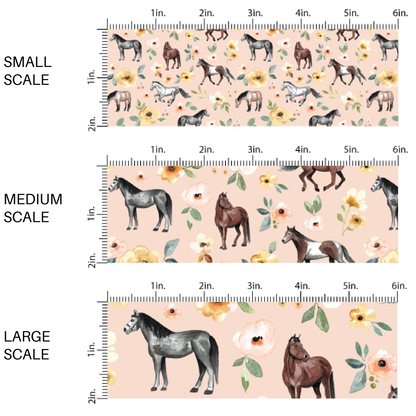 Horses and Spring Florals on Peach Fabric by the Yard scaled image guide.