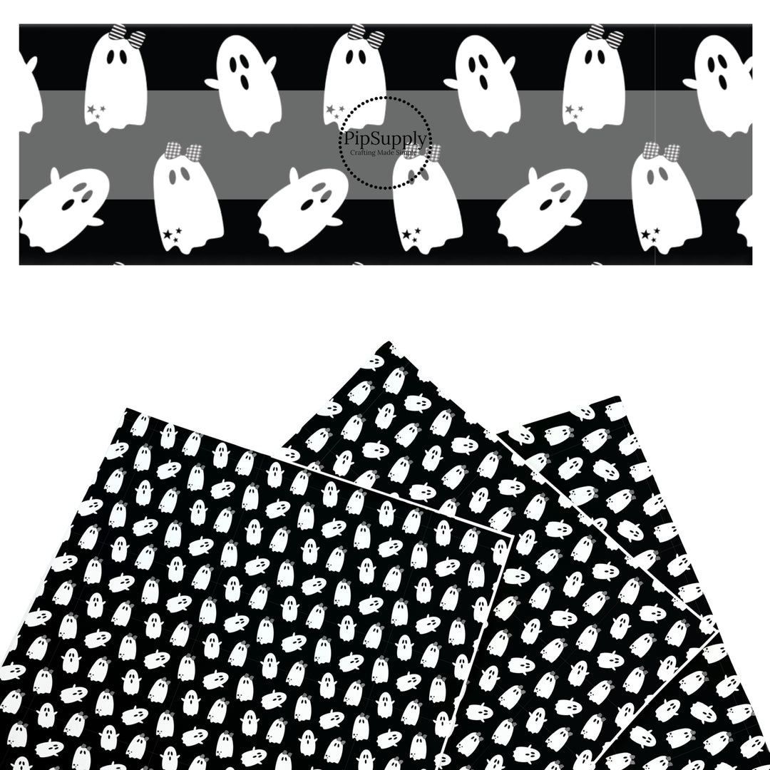 These Halloween themed pattern faux leather sheets contain the following design elements: ghost on black. Our CPSIA compliant faux leather sheets or rolls can be used for all types of crafting projects.