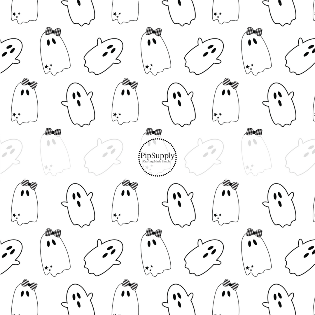 These Halloween themed pattern fabric by the yard features the following design elements: ghost on white. This fun spooky themed fabric can be used for all your sewing and crafting needs!