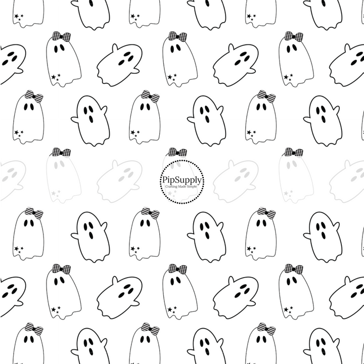 These Halloween themed pattern fabric by the yard features the following design elements: ghost on white. This fun spooky themed fabric can be used for all your sewing and crafting needs!