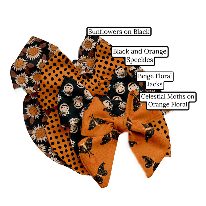 Celestial Moths on Orange Floral Hair Bow Strips