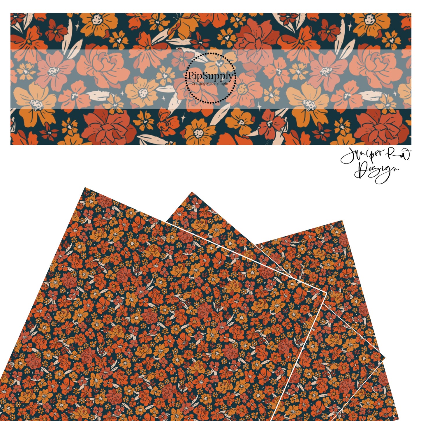 Orange multi flowers on black faux leather sheets