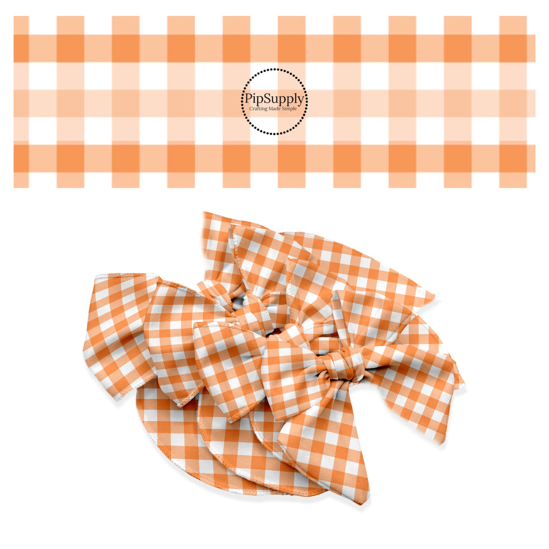 Orange and white plaid hair bow strips