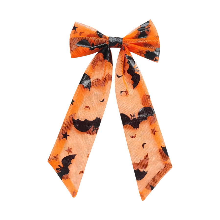 Theses Halloween tulle long tail hair bows are ready to package and resell to your customers no sewing or measuring necessary! These come pre-tied with an attached alligator clip. The Halloween themed bow is perfect for all hair styles for kids and adults.