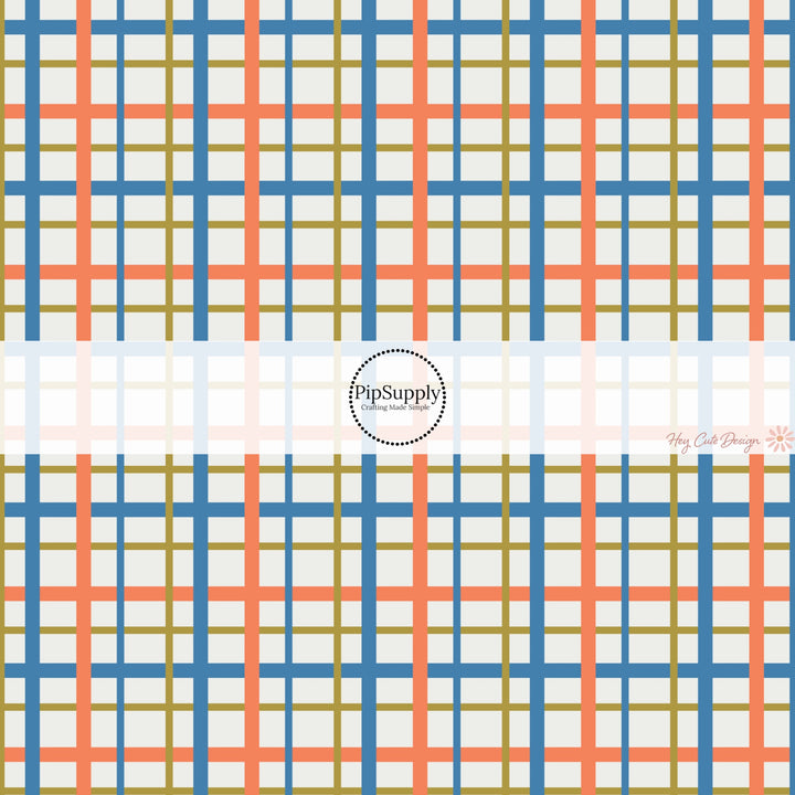 This holiday fabric by the yard features orange, blue, and green gingham pattern. This festive pattern fabric can be used for all your sewing and crafting needs!