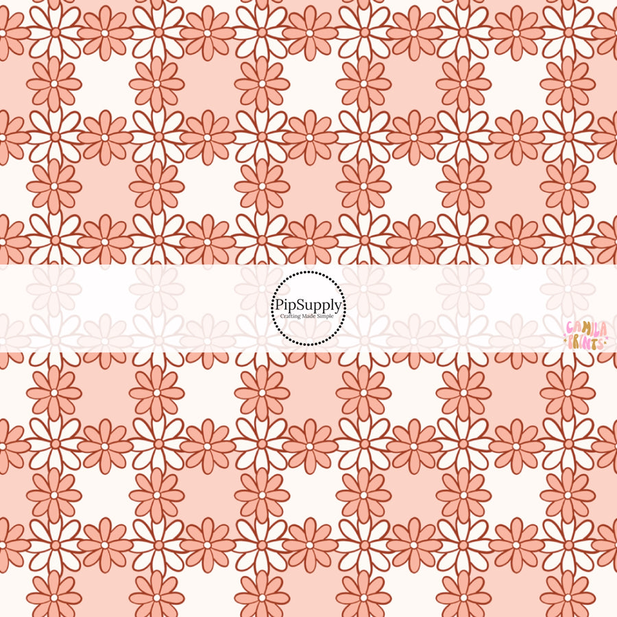 This Easter themed fabric by the yard features orange daisy flowers on a checker pattern. This fun pattern fabric can be used for all your sewing and crafting needs!