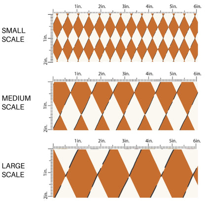 This scale chart of small scale, medium scale, and large scale of these Halloween themed pattern fabric by the yard features the following design elements: cream and orange diamond pattern. This fun spooky themed fabric can be used for all your sewing and crafting needs!