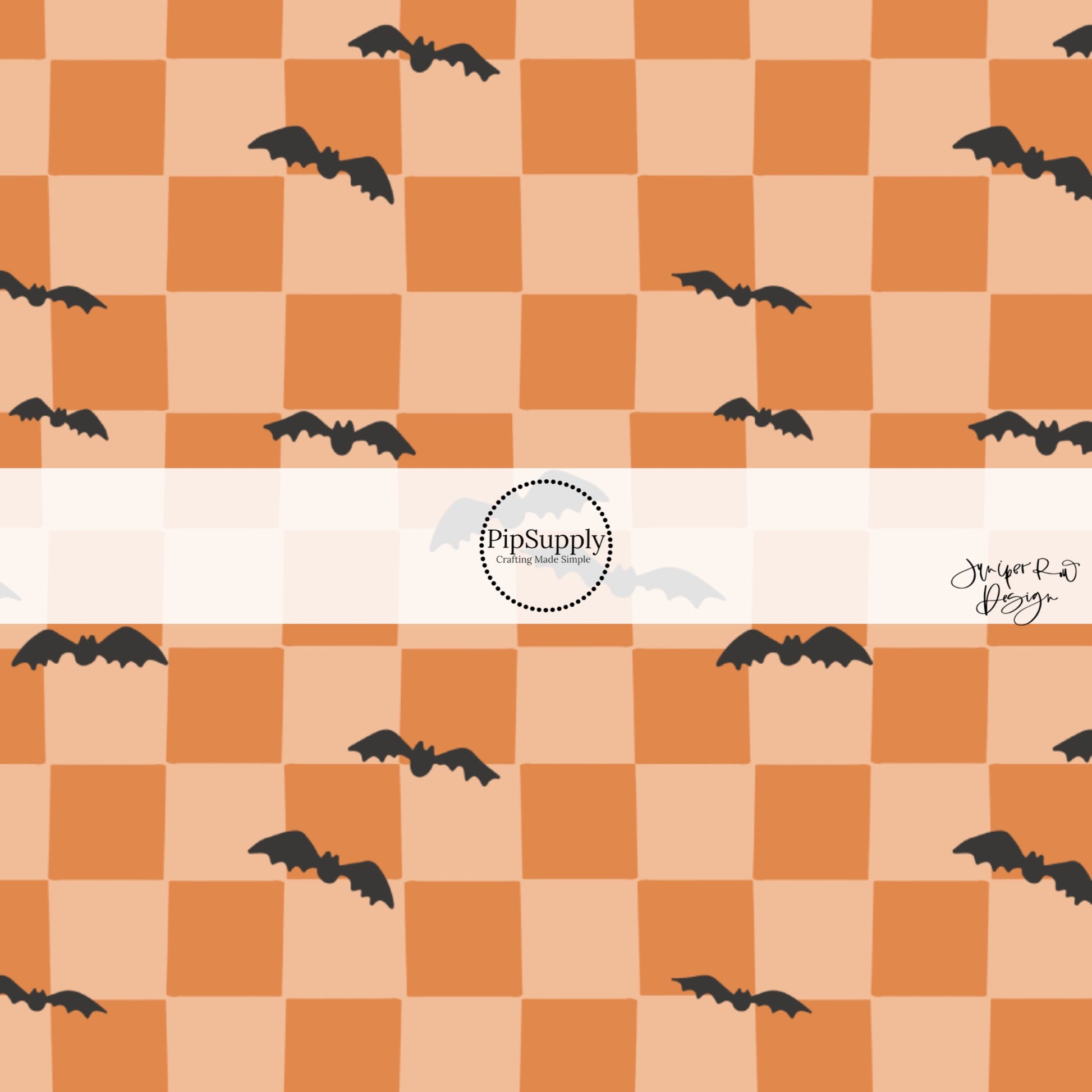 Orange multi checker with black bats hair bow strips