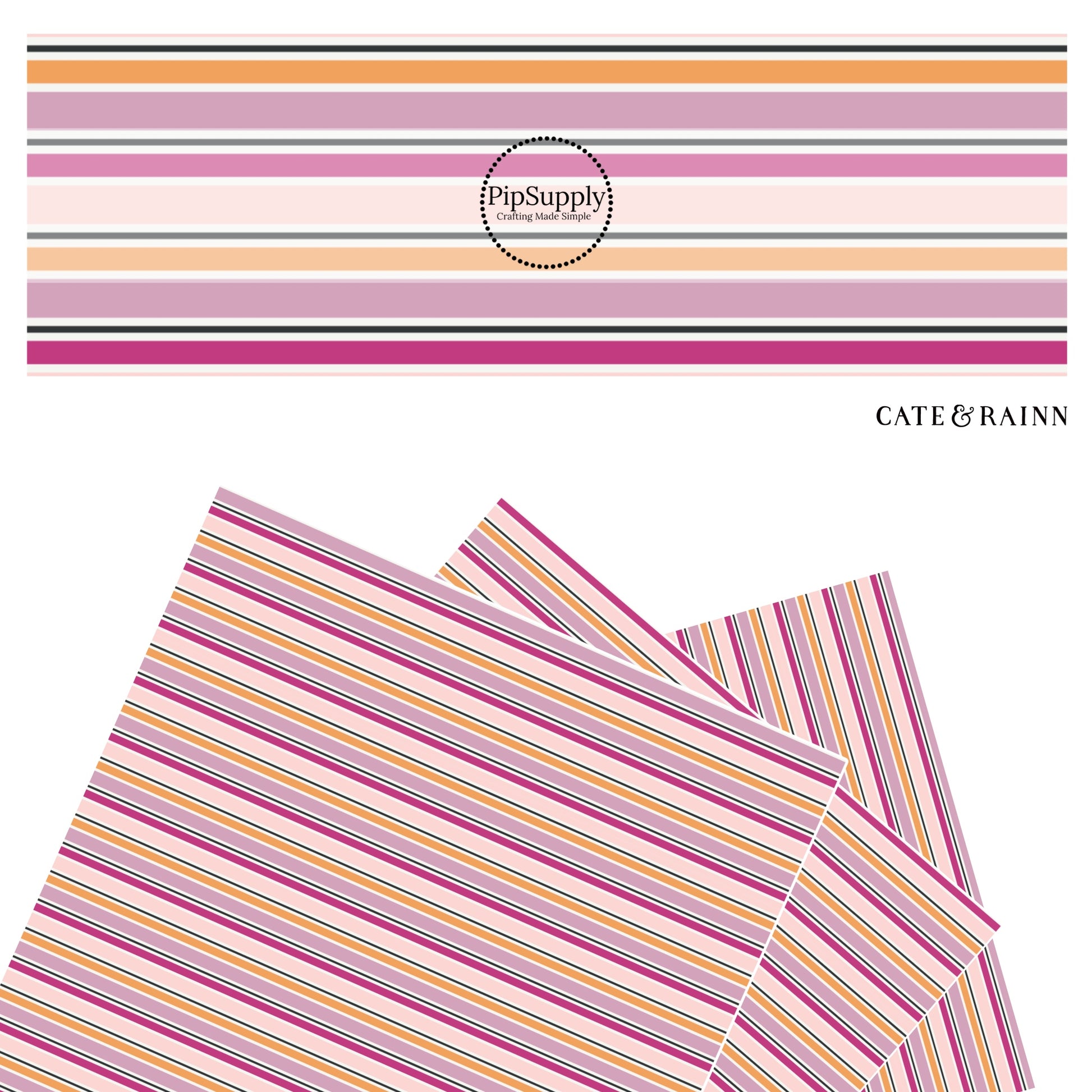 These Halloween stripe theme faux leather sheets contain the following design elements: white, light pink, dark pink, black, and orange stripes. Our CPSIA compliant faux leather sheets or rolls can be used for all types of crafting projects.