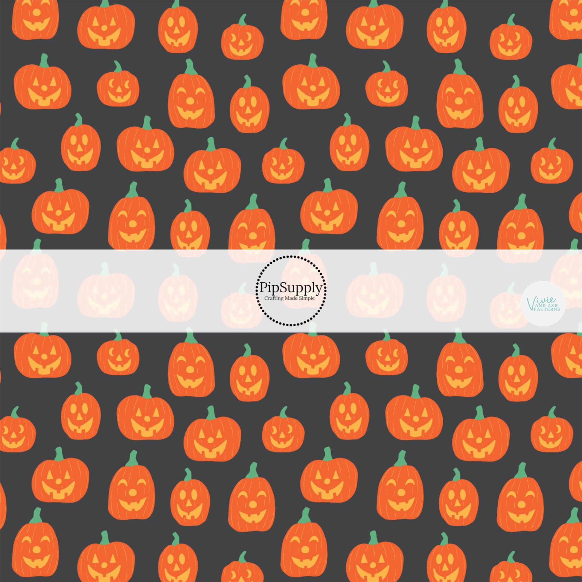 Pumpkins with halloween faces on black hair bow strips