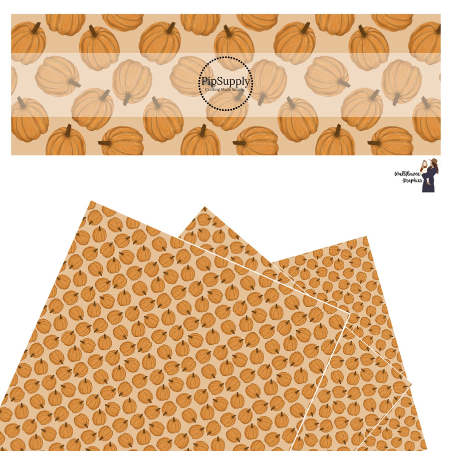 Orange 3d pumpkins on peach faux leather sheets