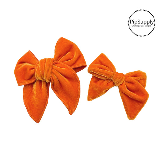 Solid orange velvet soft hair bow strips