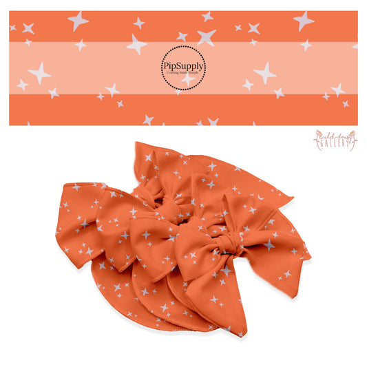 White stars on orange hair bow strips