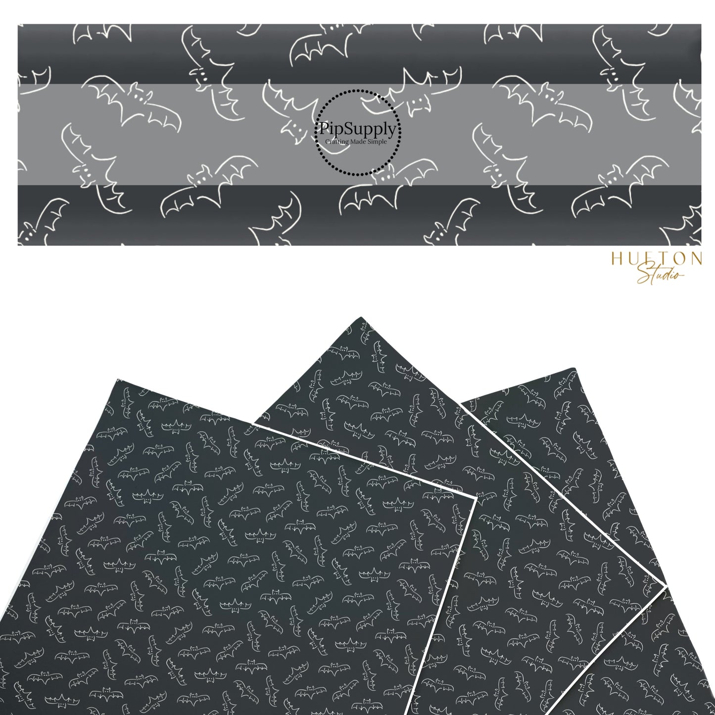 These Halloween themed pattern faux leather sheets contain the following design elements: bat outlines on black. Our CPSIA compliant faux leather sheets or rolls can be used for all types of crafting projects.