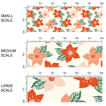 These Christmas floral themed pattern fabric by the yard features the following design elements: red and pink flowers on cream. This fun themed fabric can be used for all your sewing and crafting needs!