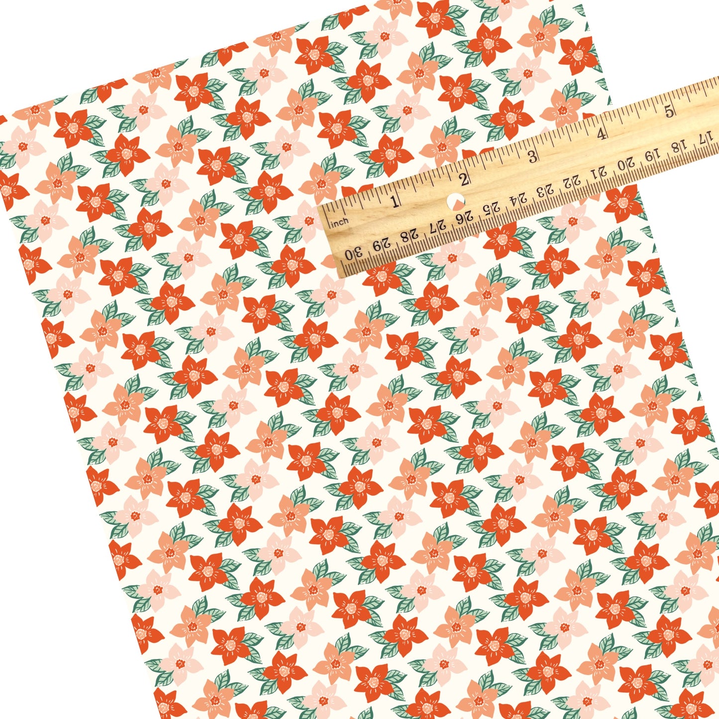 These Christmas floral themed pattern faux leather sheets contain the following design elements: red and pink flowers on cream. Our CPSIA compliant faux leather sheets or rolls can be used for all types of crafting projects.