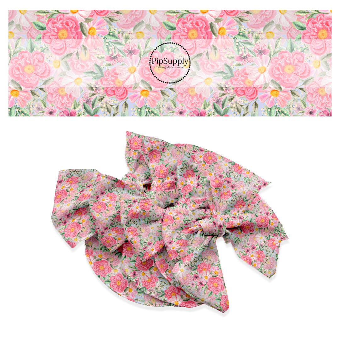 These floral themed no sew bow strips can be easily tied and attached to a clip for a finished hair bow. These festive bow strips are great for personal use or to sell. These bow strips feature the following design elements: painted flower pattern.