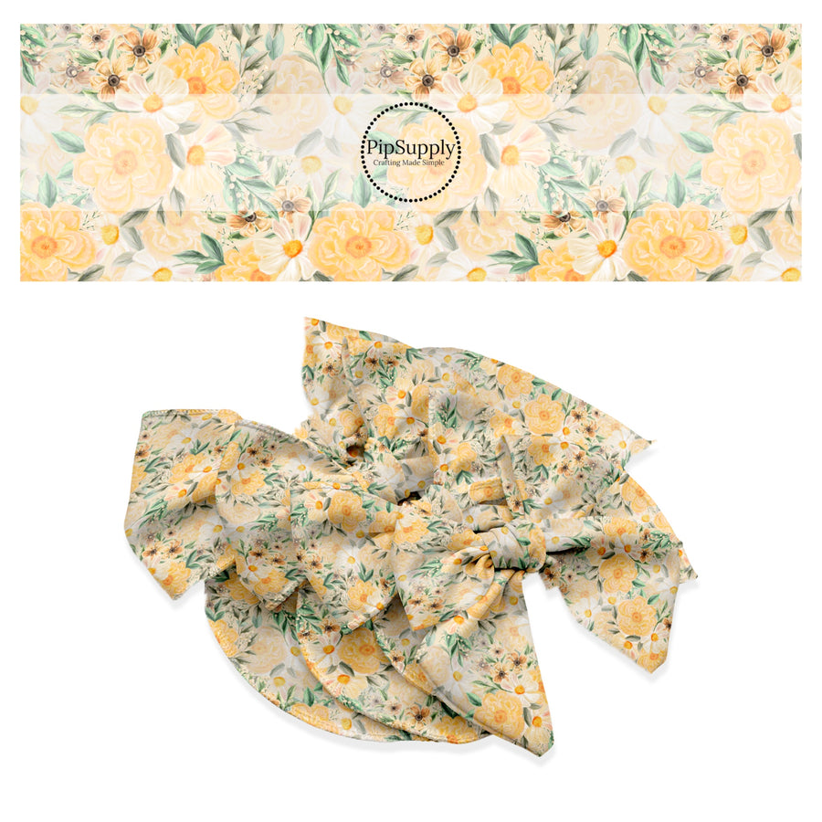 These floral themed no sew bow strips can be easily tied and attached to a clip for a finished hair bow. These festive bow strips are great for personal use or to sell. These bow strips feature the following design elements: painted flower pattern.